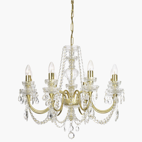 Crystal & Brass Plated 8 Lamp Chandelier