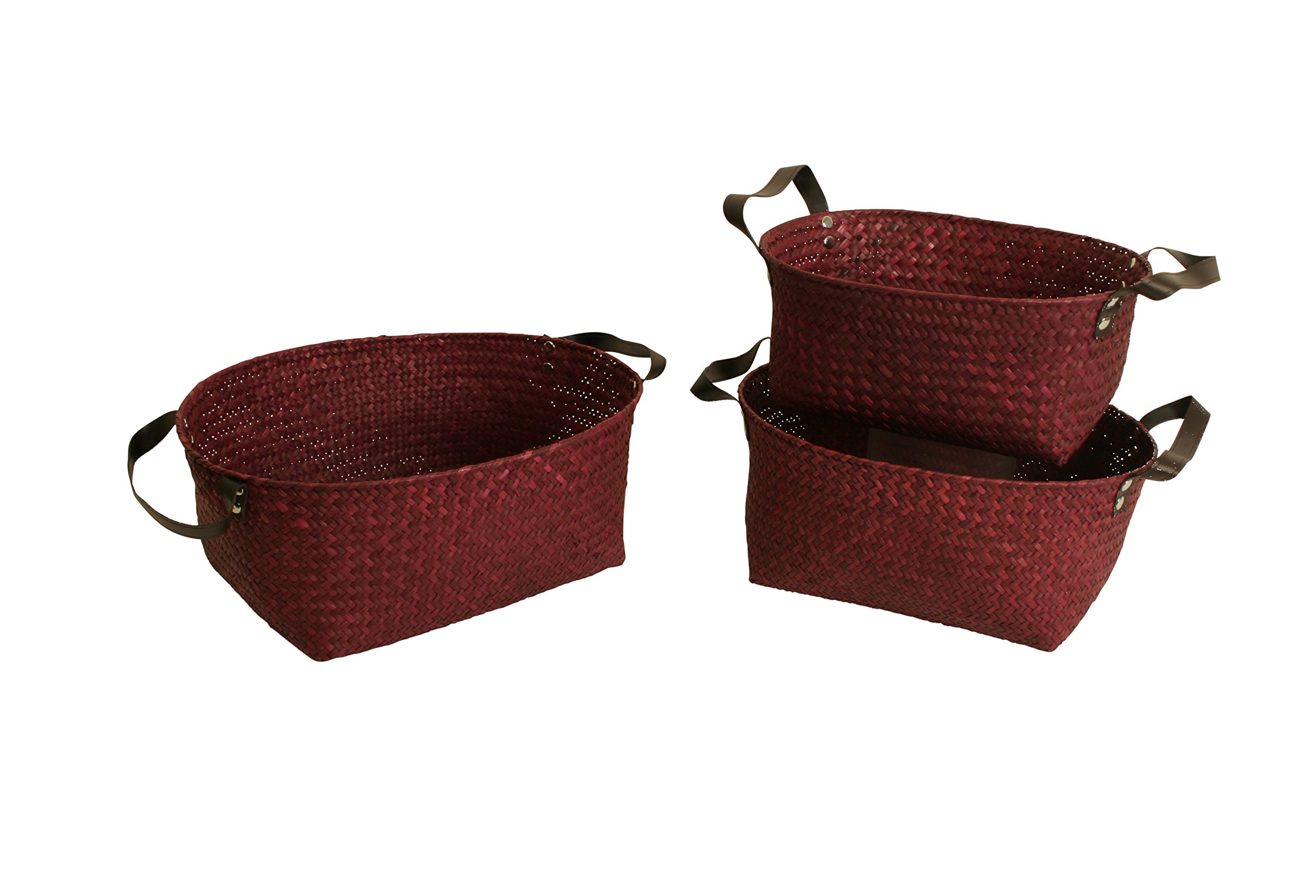 Wald Imports Baskets, Burgundy, Set of 3 Basket, Basket sets, Wicker laundry basket