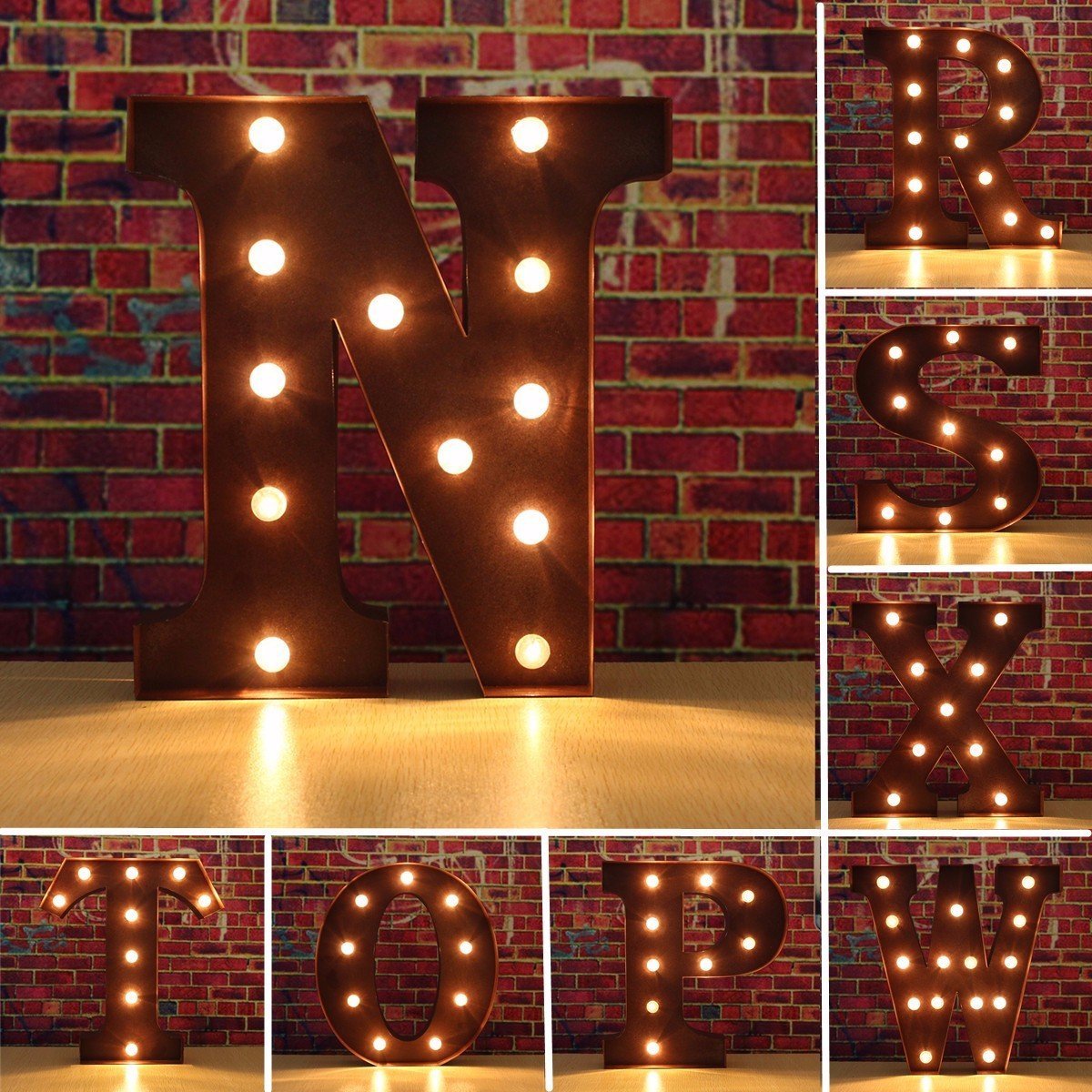 SOLMORE 23CM x 5.5CM LED Letter Light DIY Vintage Metal Sign Carnival Wall Marquee Lights