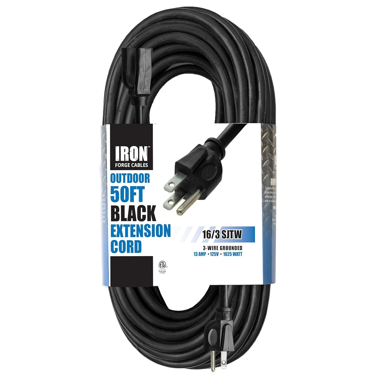 50 Ft Black Extension Cord 16/3 Durable Electrical Cable