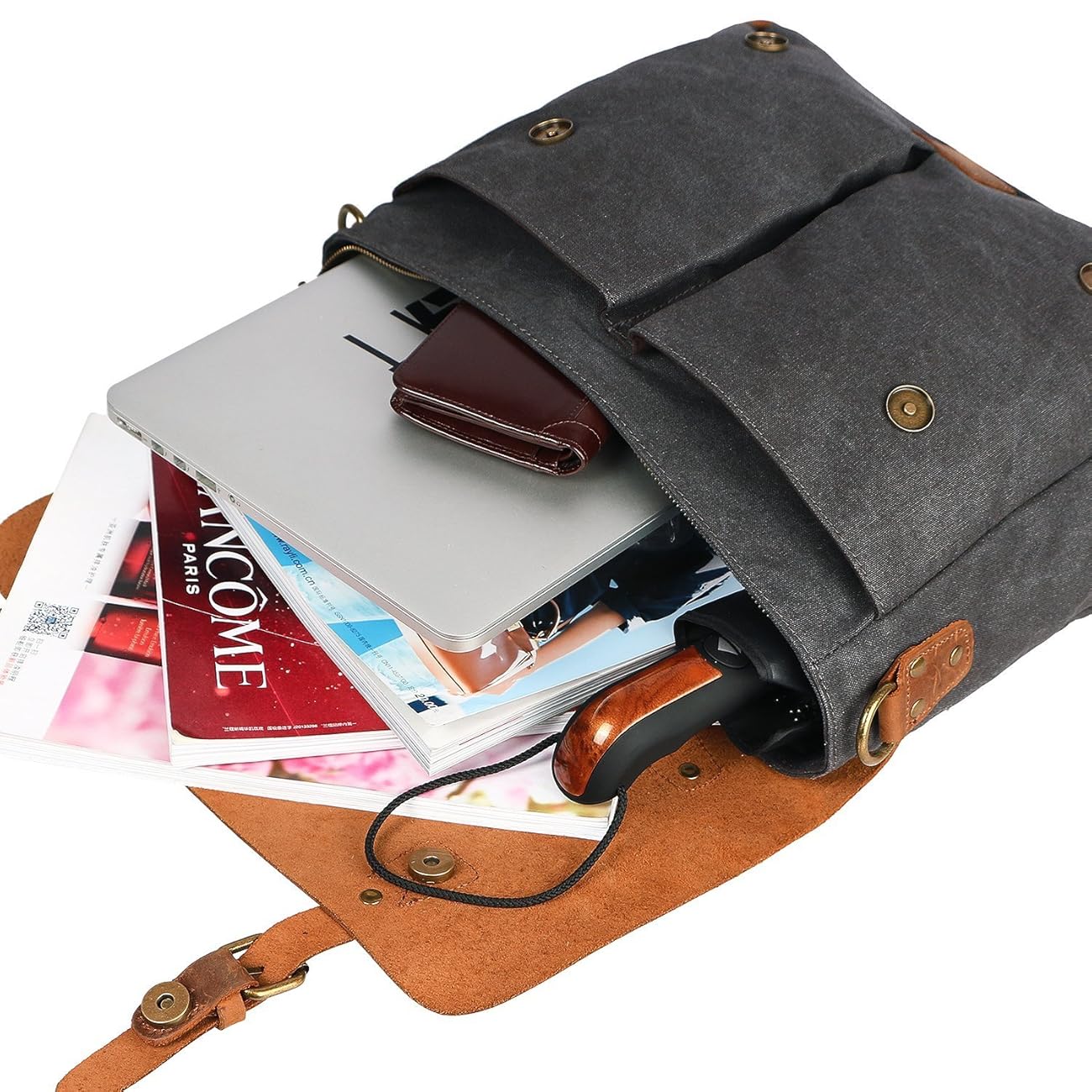 Langforth Leather Vintage Canvas Laptop Bag, 13"(L)x10.5"(H) x 4.1"(W), Grey