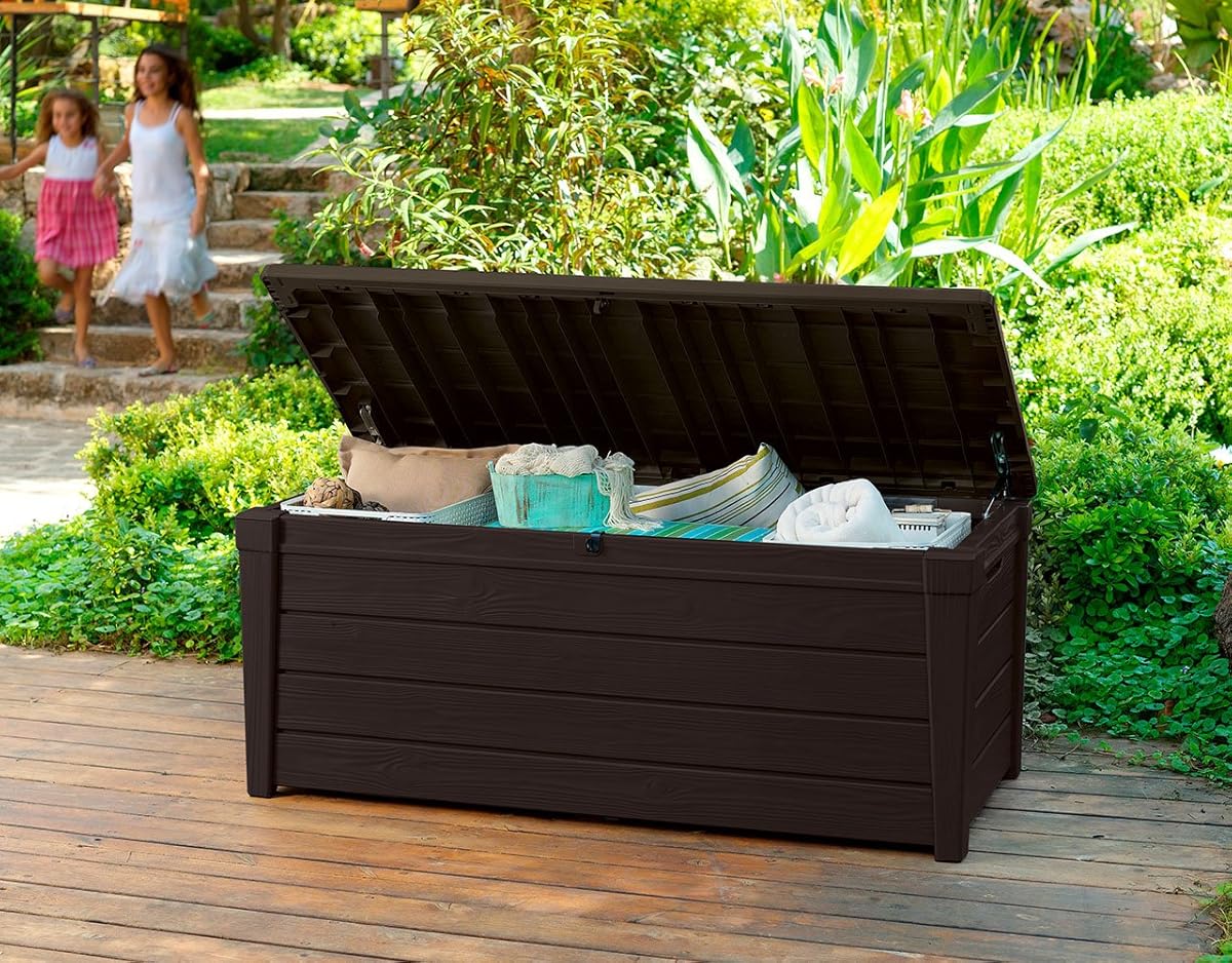 Keter Brightwood 120 Gallon Outdoor Resin Garden Patio Storage