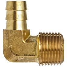 Anderson Metals Brass Hose Fitting, 90 Degree Elbow, Barb x NPT Male