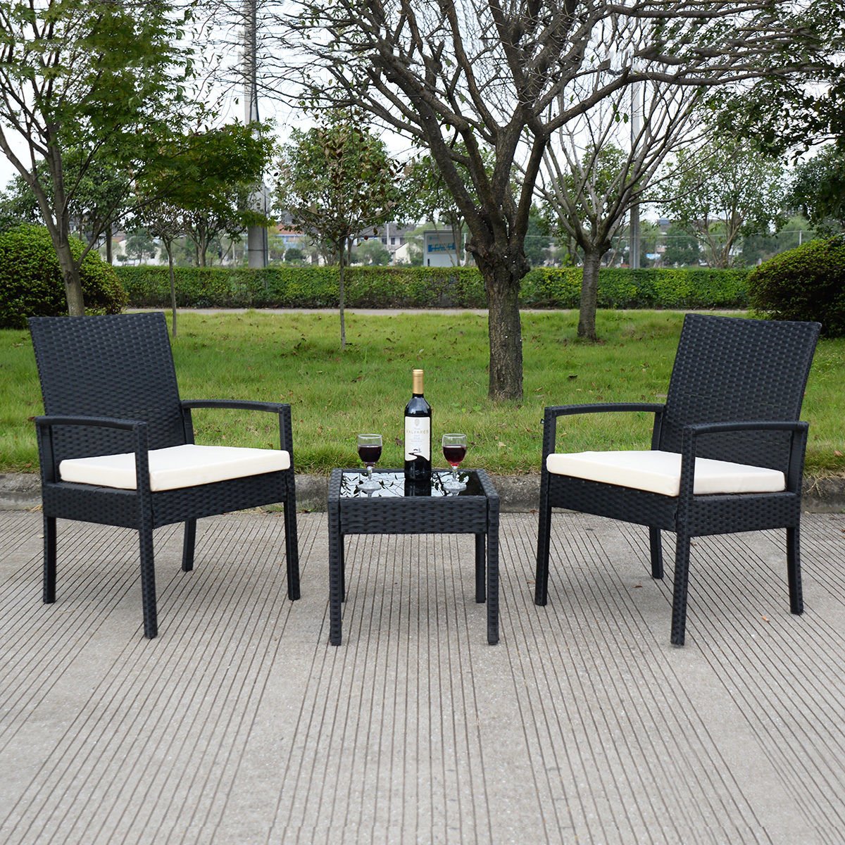Tangkula 3 PCS Outdoor Rattan Patio Furniture Set Backyard Garden