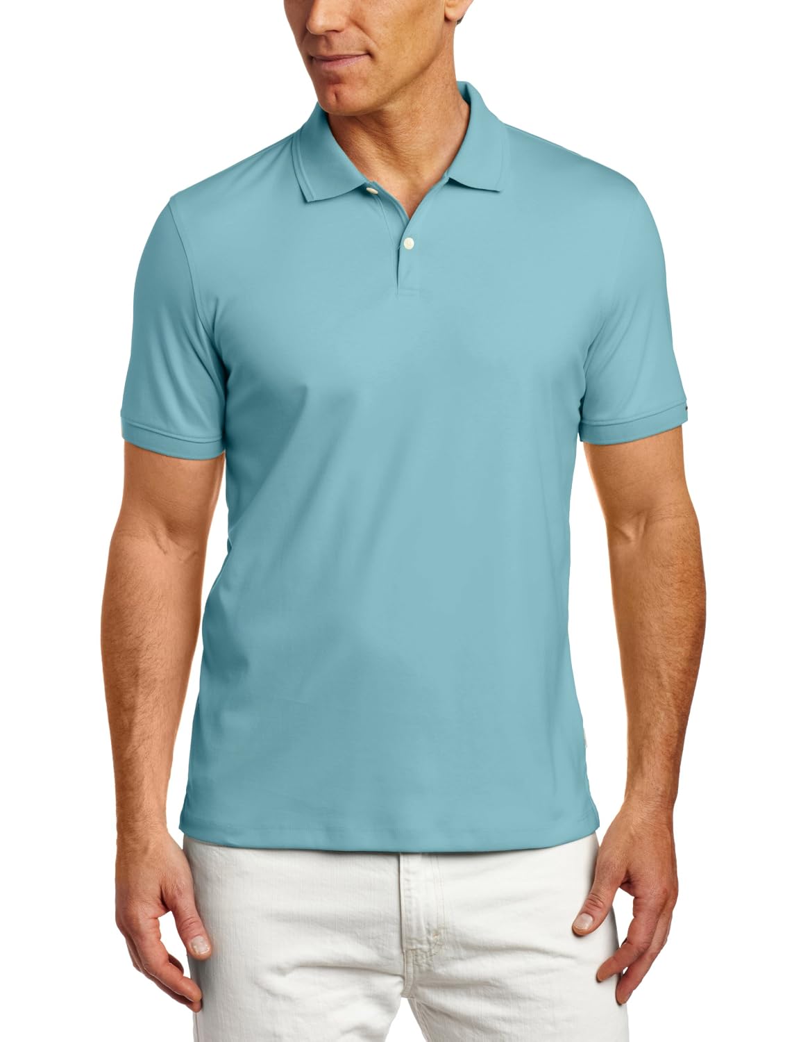 Calvin Klein Sportswear Men’s Short Sleeve Solid Liquid Polo Shirt, Delphinium Blue, Medium