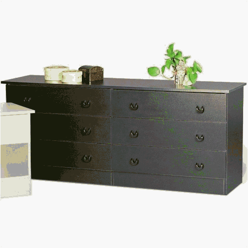 Casual Style Black Finish 6 Drawer Storage Dresser