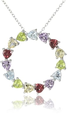 Sterling Silver Multi-Gemstone Heart Circle Pendant Necklace, 18″ $49.00