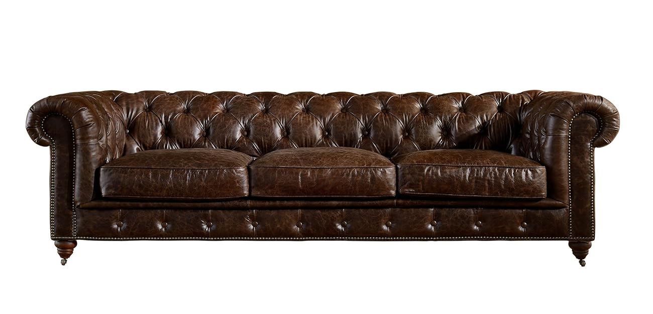 Crafters and Weavers Top Grain Vintage Leather Chesterfield Sofa