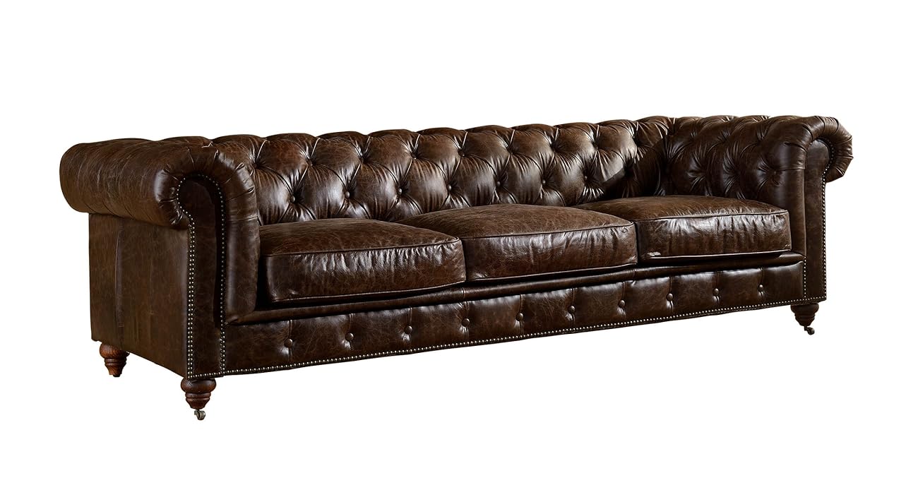 Crafters and Weavers Top Grain Vintage Leather Chesterfield Sofa