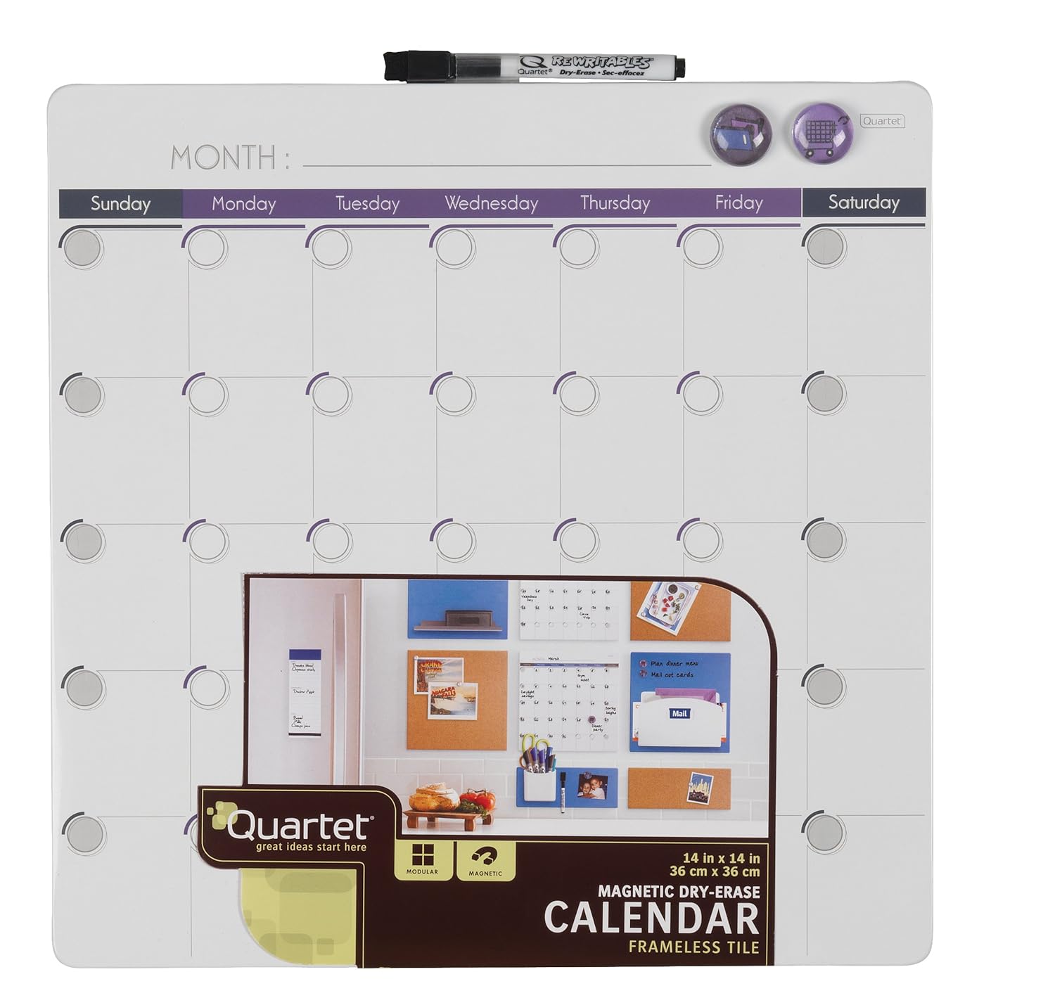 Quartet DryErase Calendar Tile, 14 x 14 Inches, 1Month