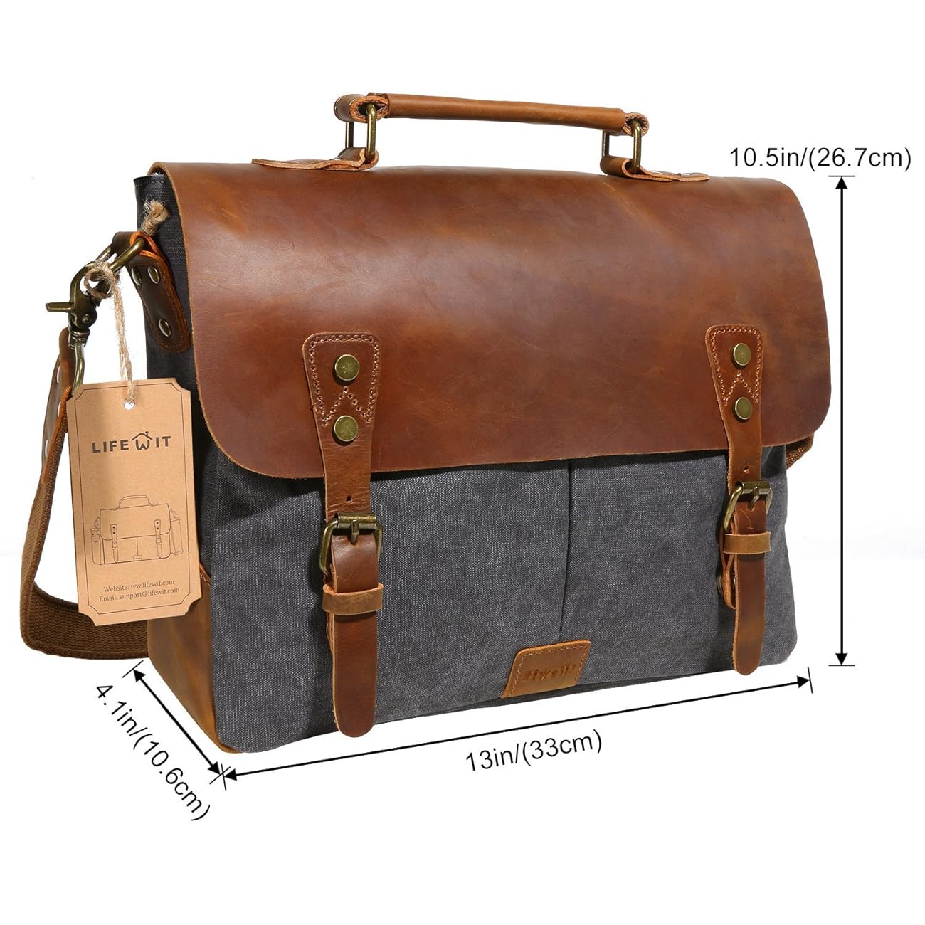 Langforth Leather Vintage Canvas Laptop Bag, 13"(L)x10.5"(H) x 4.1"(W