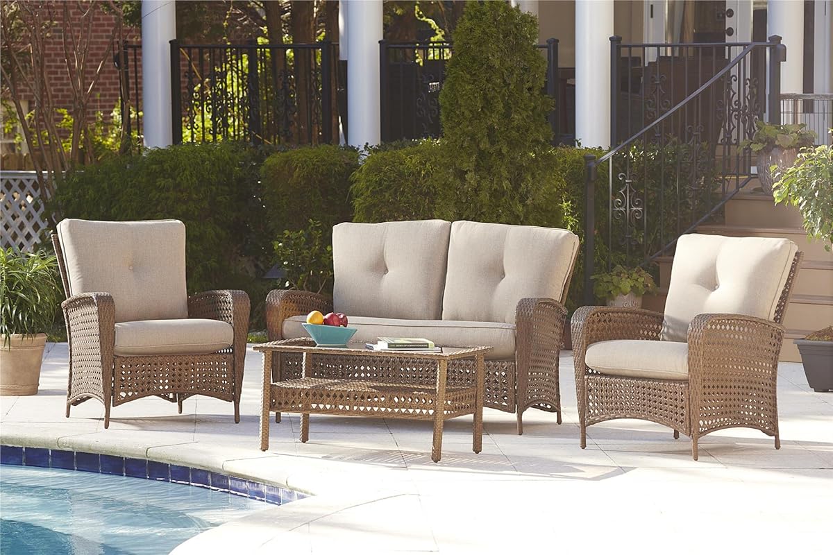 Cosco Outdoor 4 Piece Lakewood Ranch Steel Woven Wicker Patio Furniture