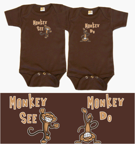 Baby Twin Boy/Girl Gift Set, Choose from Sizes 0 - 18 mo (Includes 2 Brown Bodysuits)