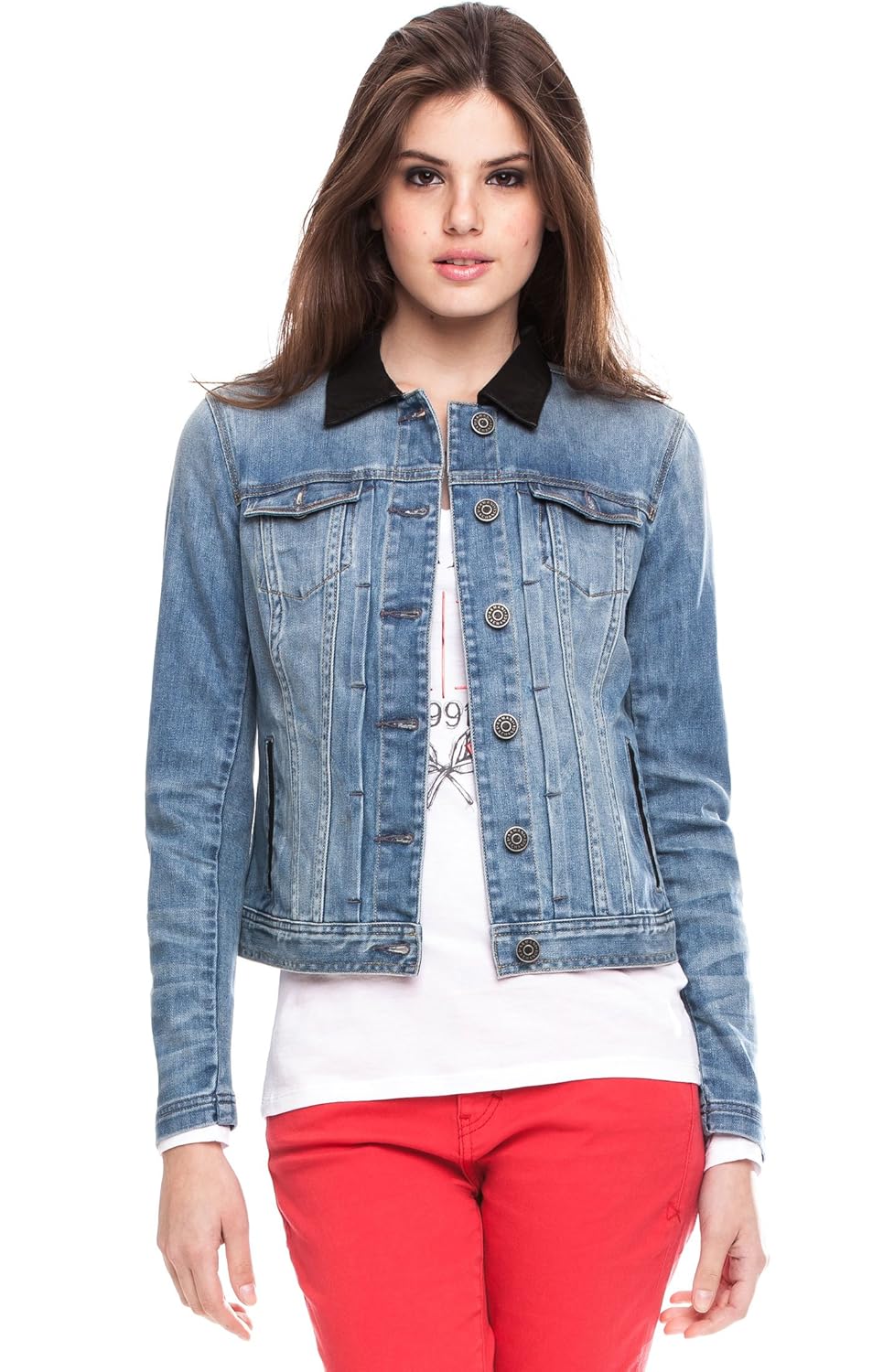 Armani Exchange Faux Leathered Collar Denim Jacket