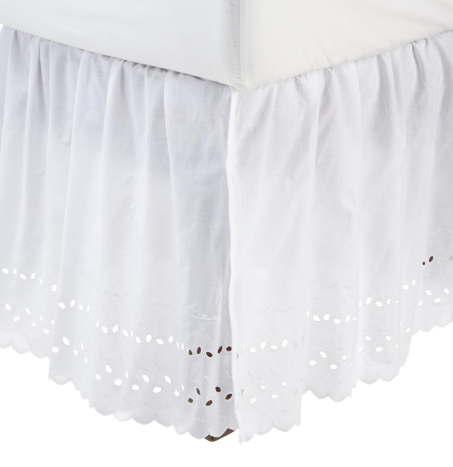 Fresh Ideas Eyelet Ruffled 18Inch Drop Full Bedskirt, White , New