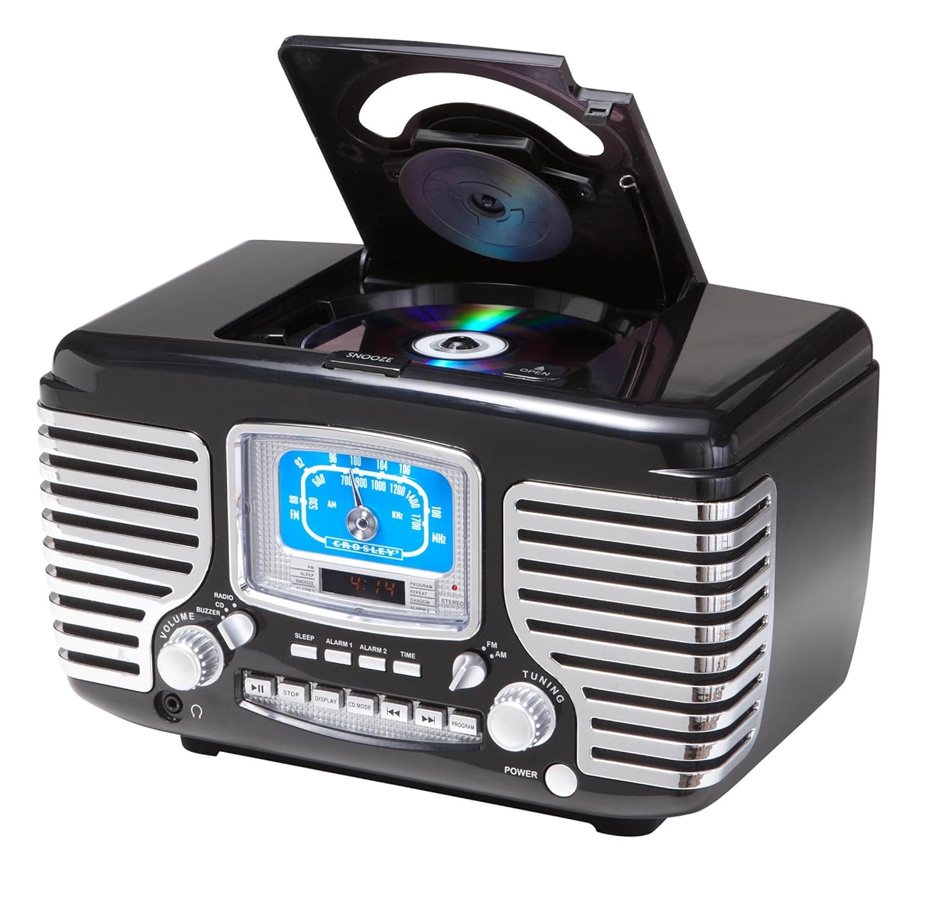 Crosley CR612BK Corsair Retro AM/FM Dual Alarm Clock Radio with CD