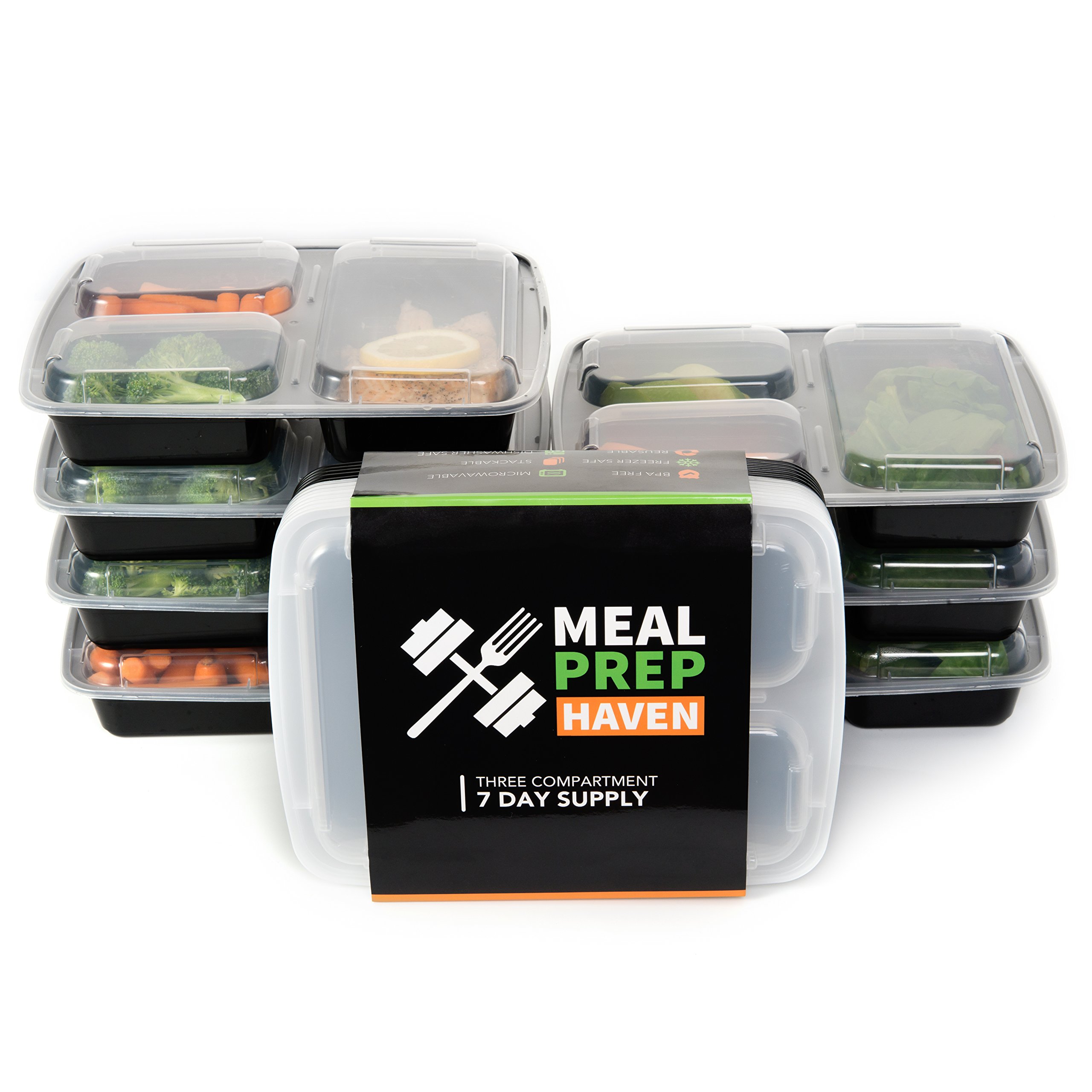 Meal Prep Haven Stackable 3 Compartment Food Containers With Lids Set Of 7 25 81vAoo4AyNL