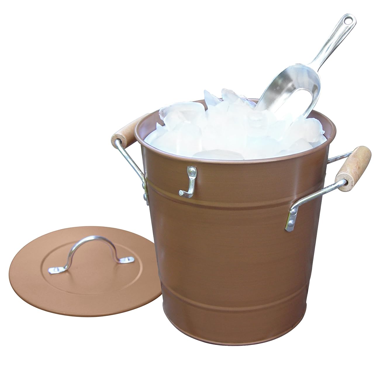 Antique Rustic Style Copper Ice Bucket with Scoop, Handles, and Lid