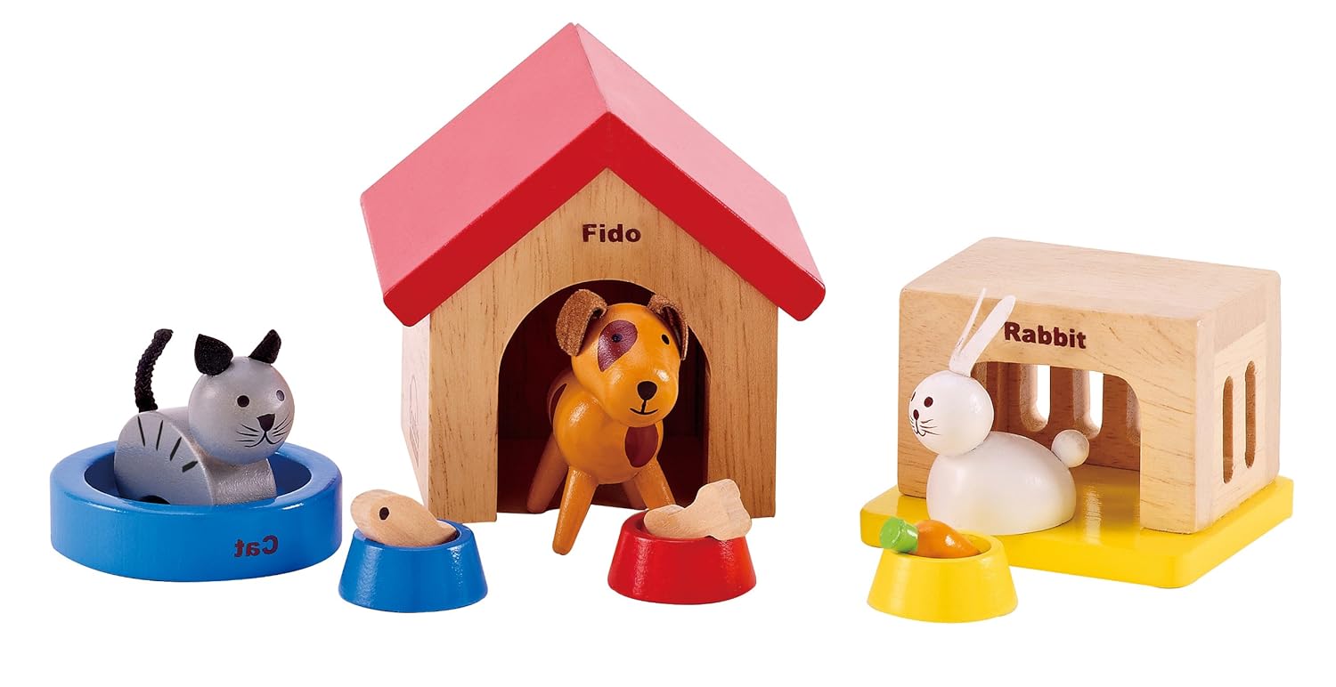 Hape Happy Family Doll House Furniture Family Pets , New, Free