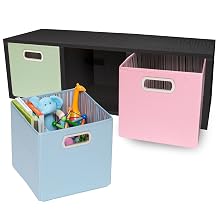 Way Basics zBoard Eco 3 Cubby Storage Bench Stackable, Black Wood Grain