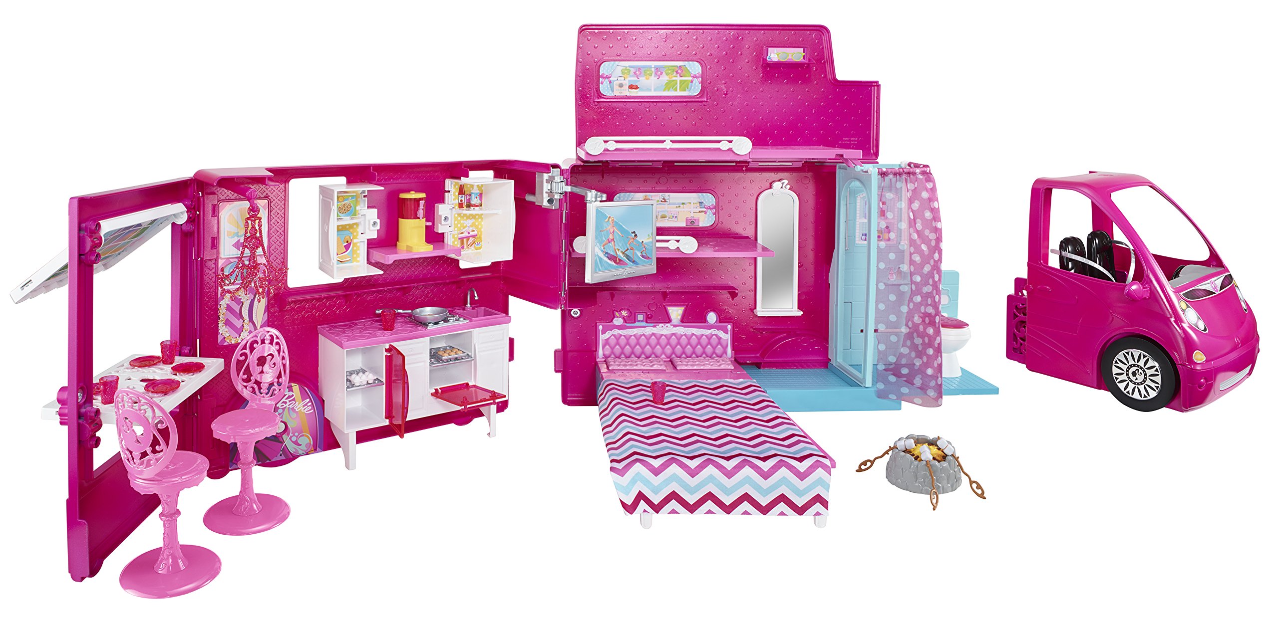 Barbie Glam Camper Dreamhouse Van Girls Pink Toy Car Home Play Set