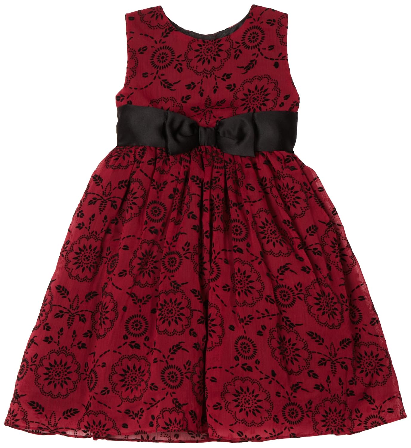 Penelope Mack Girls 2-6x Girls Sheer Flocked Dress, Burgundy/Black, 5 $15.24