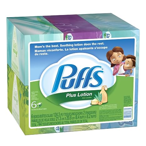 Puffs Plus Lotion Facial Tissues, 6 Family Boxes (124 Tissues Per Box) (2 for $11.69)
