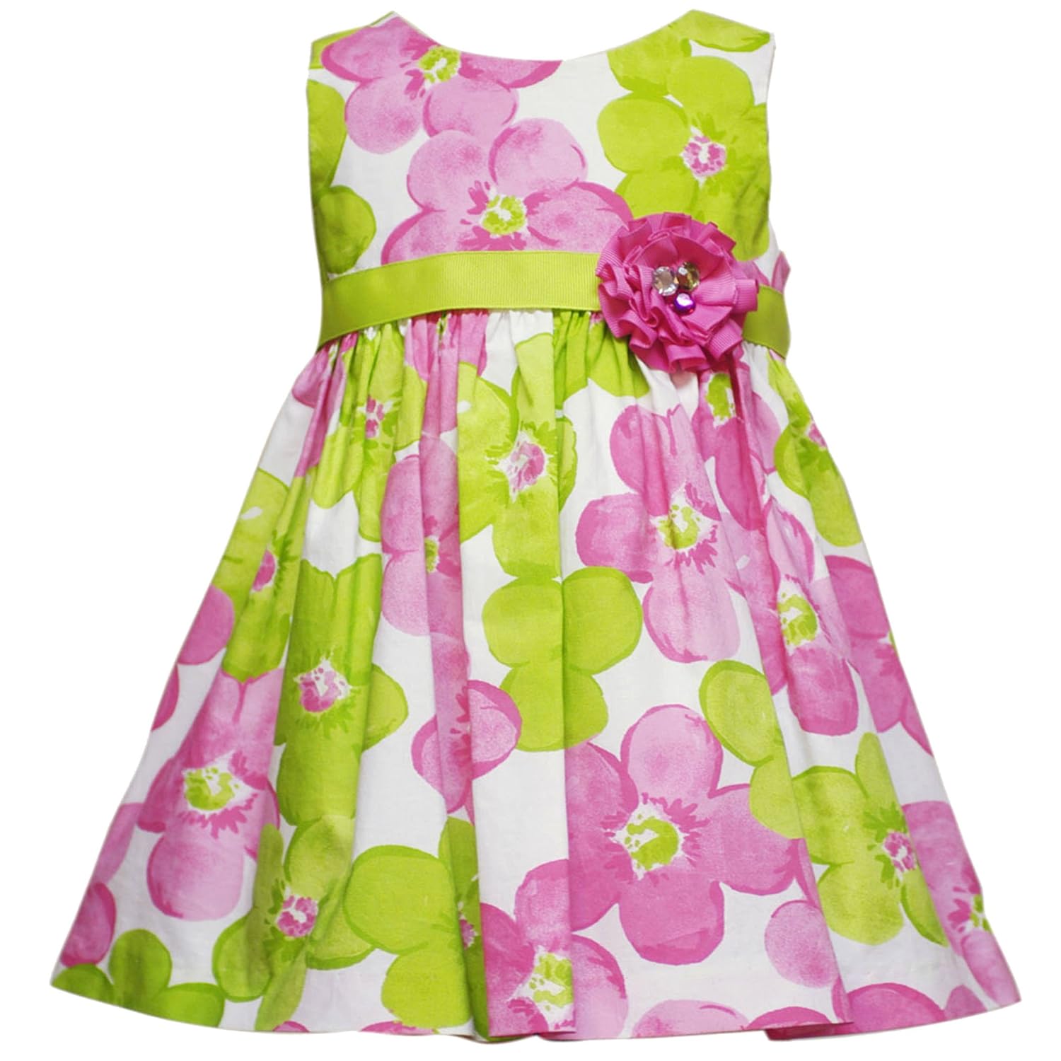 RARE EDITIONS BABY 12M-24M 2-PIECE FUCHSIA-PINK LIME-GREEN BOLD FLORAL PRINT