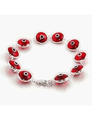 Sterling Silver Translucent Red Evil Eye Bracelet, Big Beads