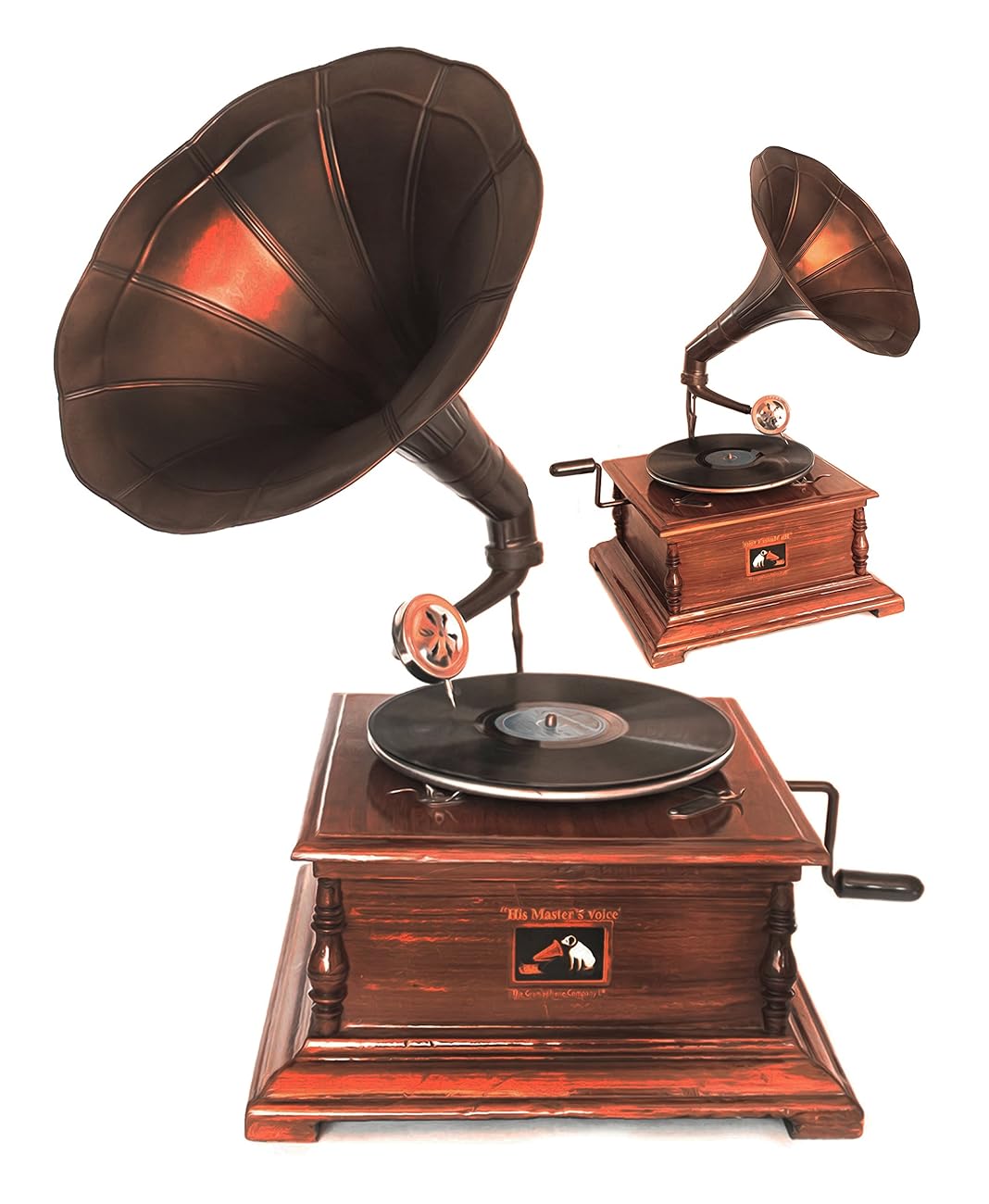 WinnerBrown Home Décor Metal Wood Brass Antique Finish Gramophone