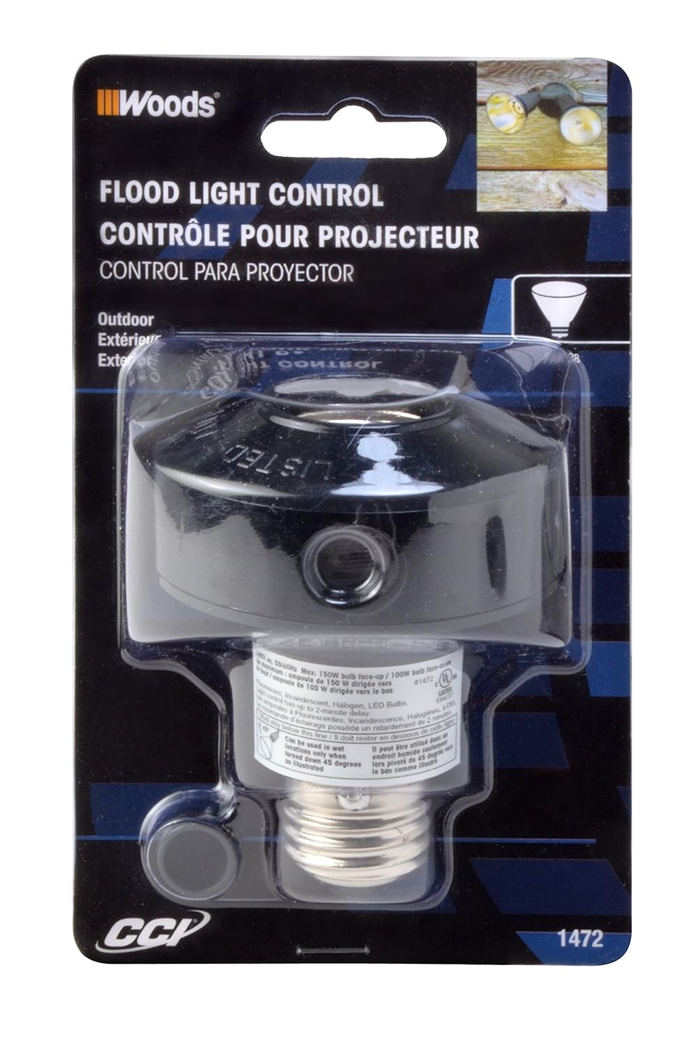 Woods 1472 Outdoor Flood/Spot Light Sensor Socket Switch , New, Free