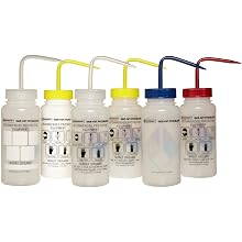 Scienceware 117160050 4-ColorWash Bottle, 6-Piece Assortment, Safety Labeled, Low Density Polyethylene, 500ml
