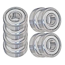 VXB 608 ZZ Skateboard Bearings, Double Shielded, Silver (Pack of 8)