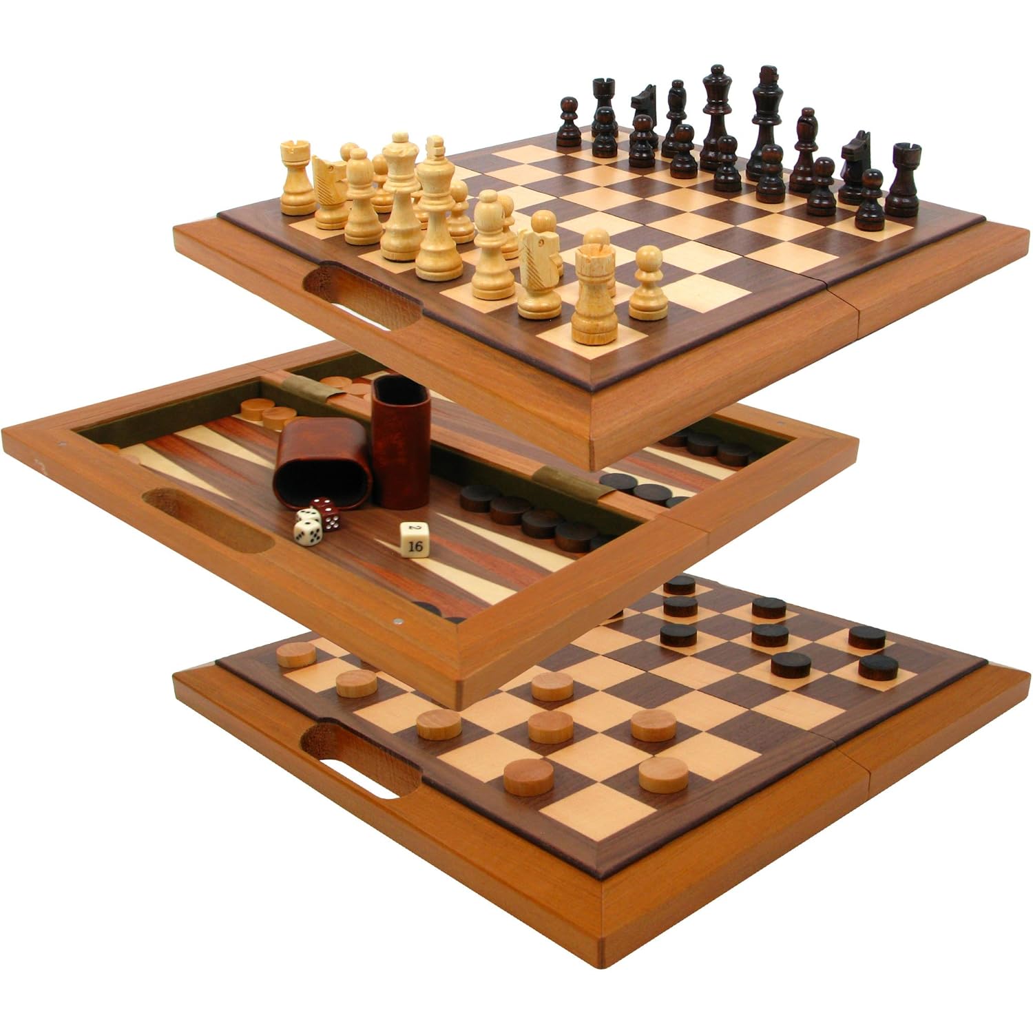 Deluxe Wooden Chess, Checker and Backgammon Set Brown , New, Free