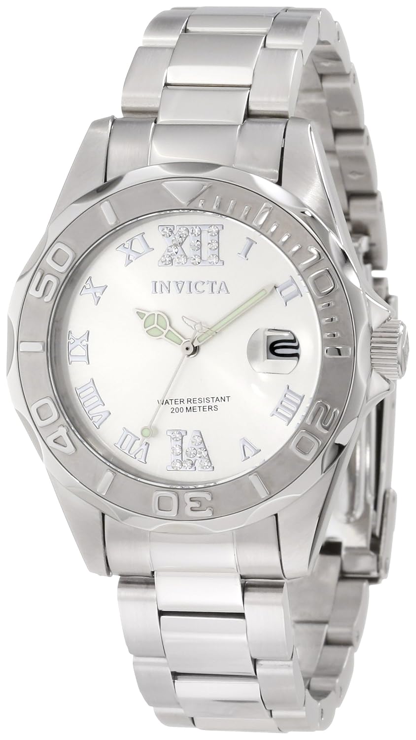 Invicta Women’s 12851 Pro Diver Silver Dial Watch with Crystal Accents $79.99