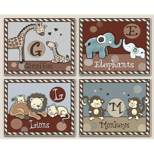 Jungle Jackson Animal Letters Nursery Art Prints (8x10 (4) Set of Four)