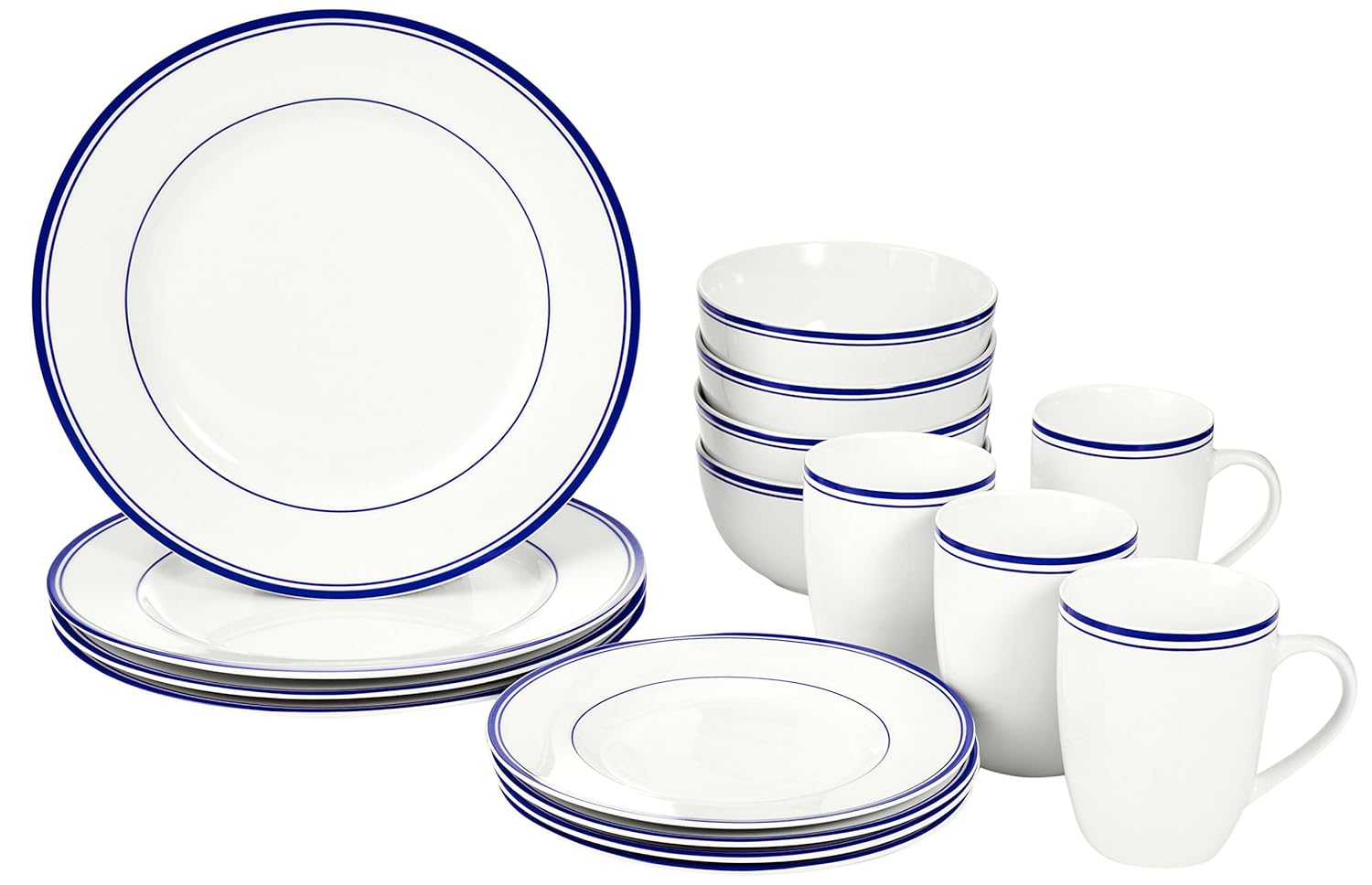 16Piece Blue Stripe Porcelain Kitchen Dinnerware Set, Service for 4 New eBay