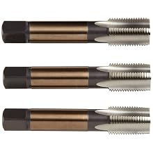 Dormer MTT E061/MTT E071 High-Speed Steel Straight Flute Tap Set, Gold Oxide Finish, Round Shank With Square End, 3-Piece (1 Taper, 1 Plug, 1 Bottoming Chamfer)
