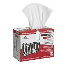 Brawny Industrial 250-03 12.4" Length x 9.1" Width, White Medium Duty HEF Disposable Shop Towel (10 Packs of 140)