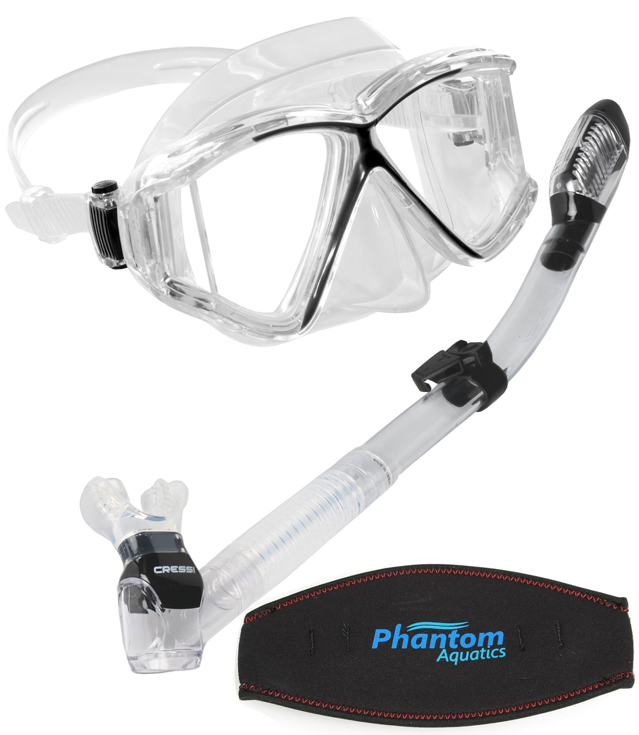 Cressi Panoramic Wide View Scuba Dive Mask Dry Snorkel Set with Mask