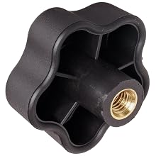 DimcoGray Black Thermoplastic 5 Lobe Fluted Soft Feel Knob Female, Brass Insert: 3/8-16" Thread x 5/8" Depth, 2-3/8" Diameter x 1-5/8" Height x 3/4" Hub Dia x 11/16" Hub Length (Pack of 10)