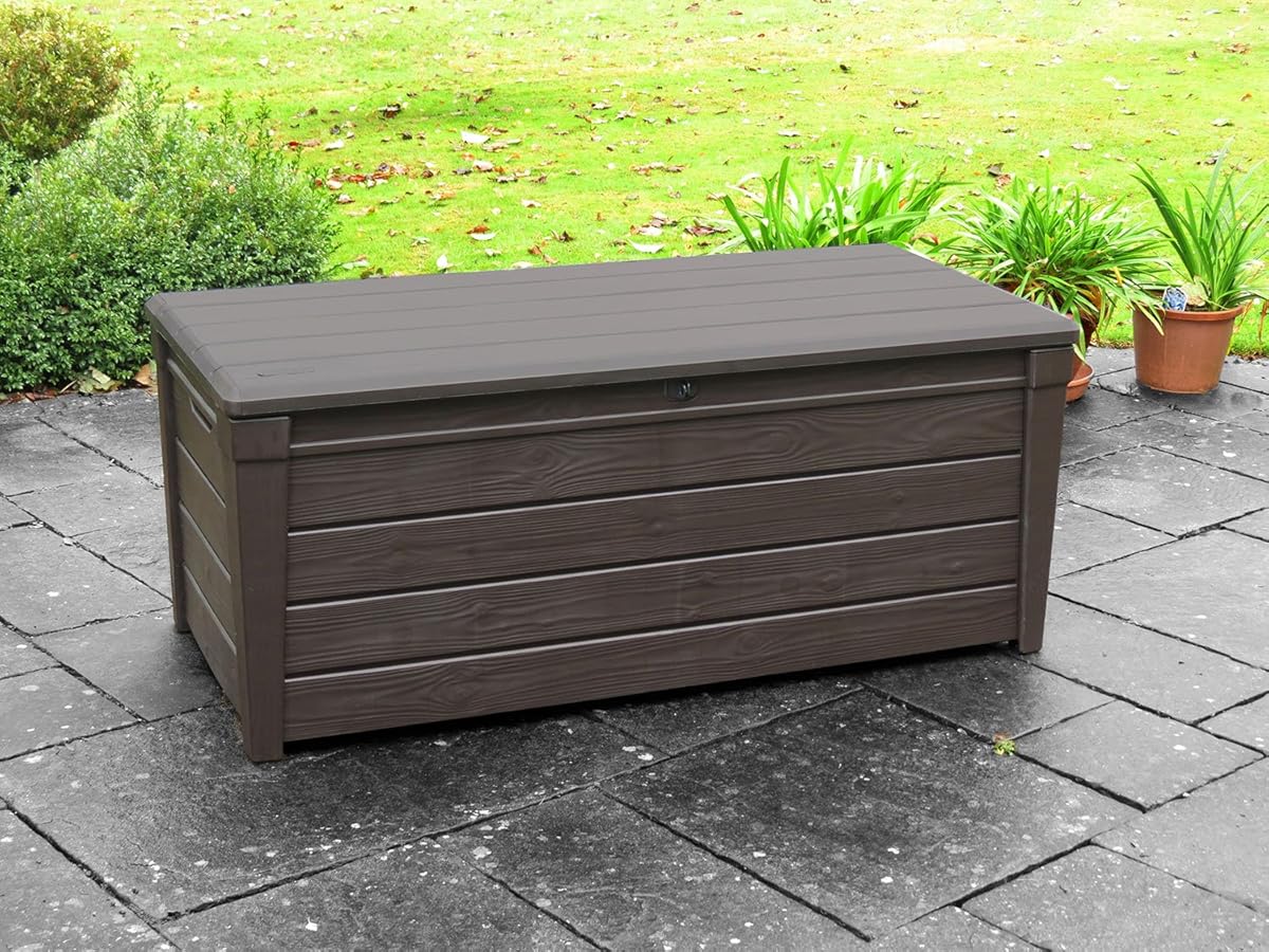 Keter Brightwood 120 Gallon Outdoor Resin Garden Patio Storage