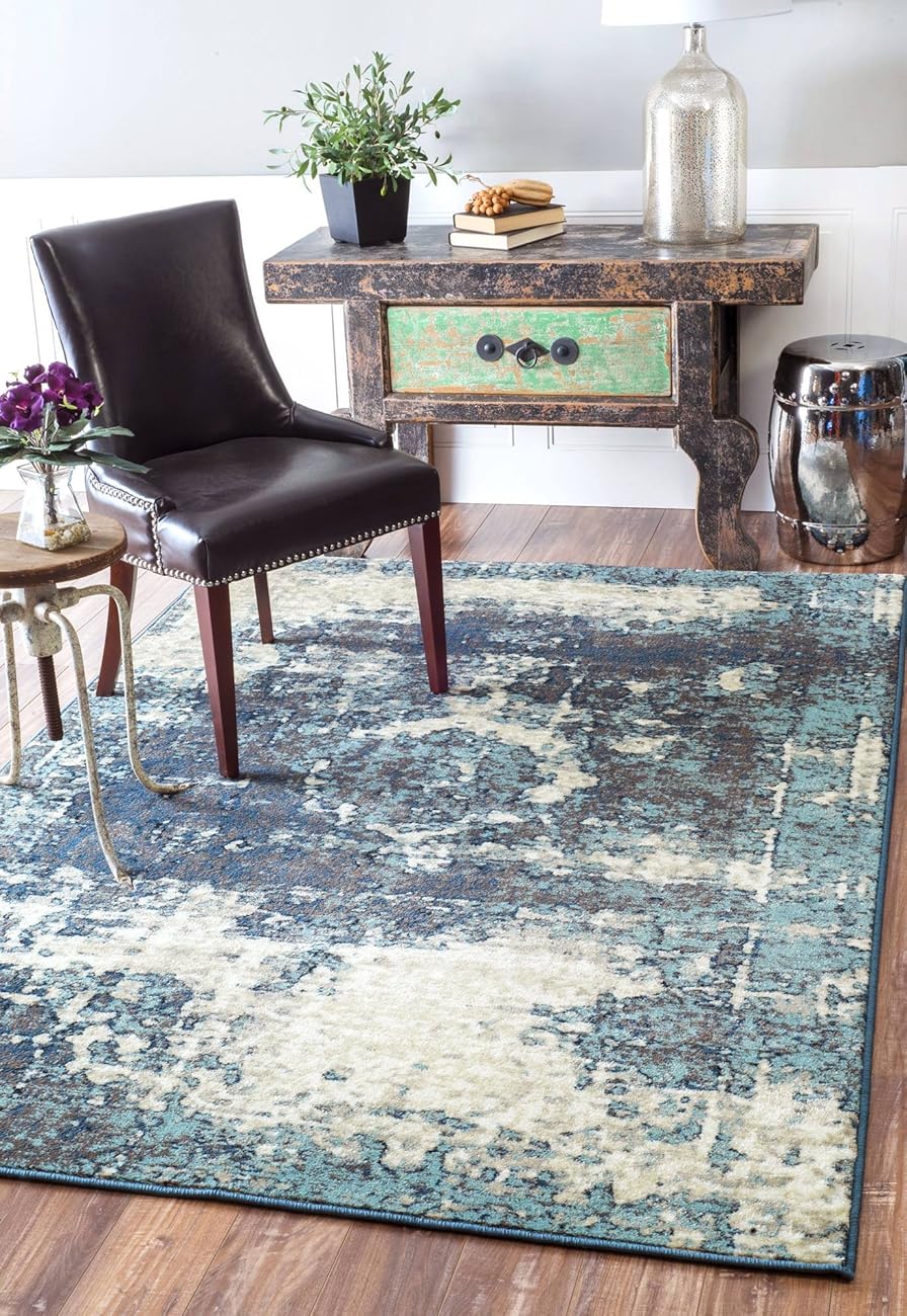 Traditional Vintage Inspired Overdyed Distressed Fancy Blue Area Rugs