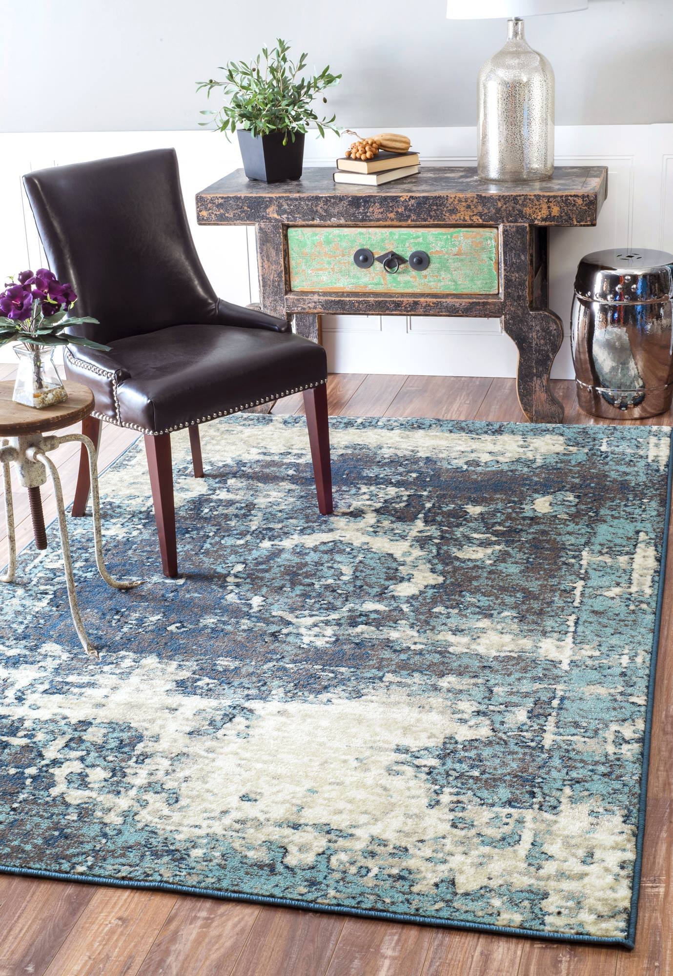Traditional Vintage Inspired Overdyed Distressed Fancy Blue Area Rugs