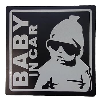 【クリックで詳細表示】BABY IN CAR 赤ちゃん 乗車中 12cm マグネット ステッカー ( ブラック )( 外貼り デザイン )： ベビー＆マタニティ