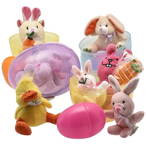 Jumbo 6 Easter Eggs Filled with Plush Easter Bunnys Ducks and Hamsters (pack of 3 Jumbo Eggs Per Order)