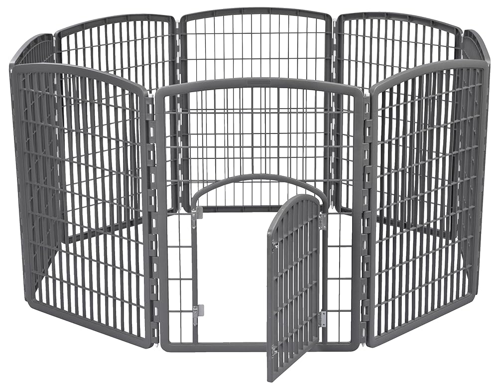 IRIS Plastic Exercise/Containment Pet Pen for Dogs, 63 by 34Inch, Dark