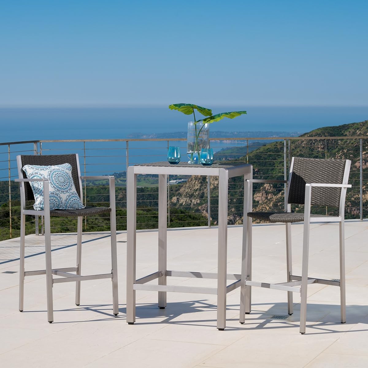 Crested Bay 3 Piece Grey Outdoor Wicker and Aluminum Bar Set (3 Piece