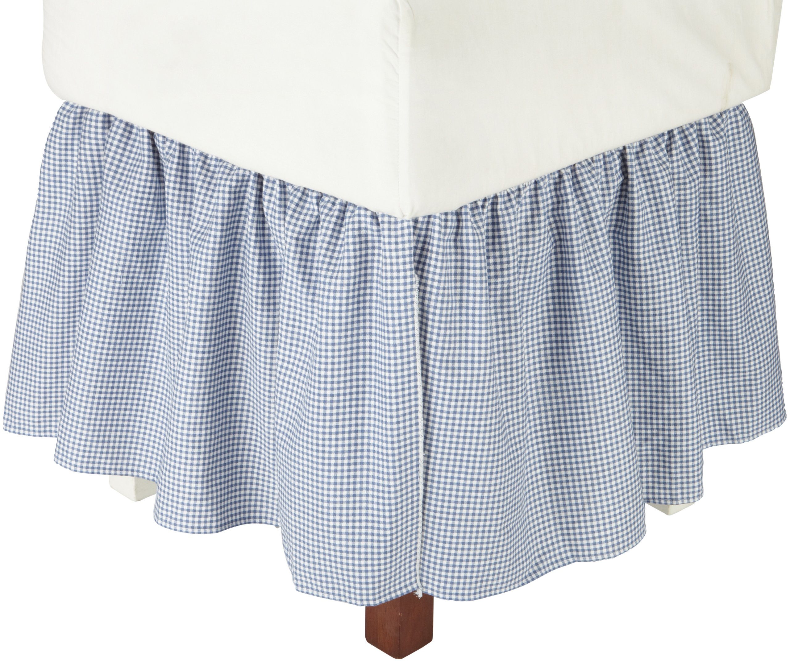 Logan Gingham Check Print 18Inch Dust Ruffle Bed Skirt King Size Blue