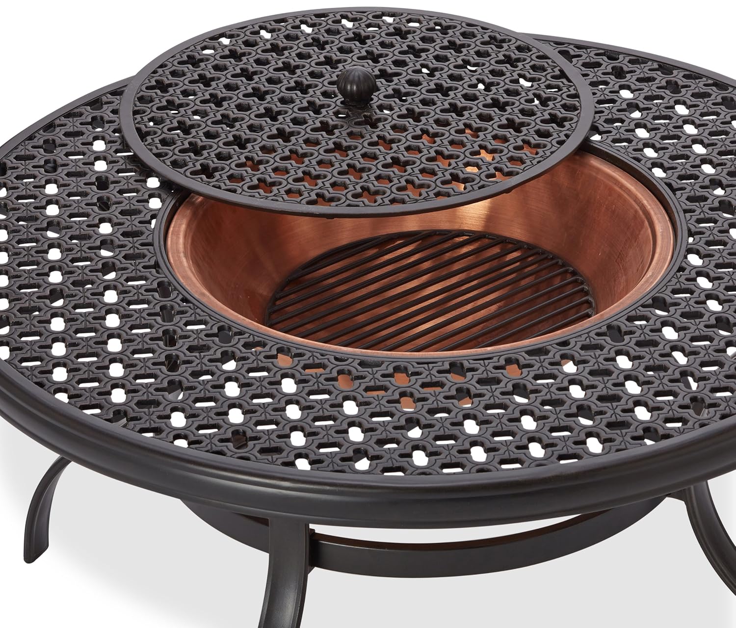 Cast Aluminum Fire Pit with Round Table and Detachable Lid Copper Rust